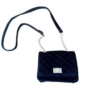 Black Velvet Quilted Twist Lock Mini Bag Gold Chain Crossbody